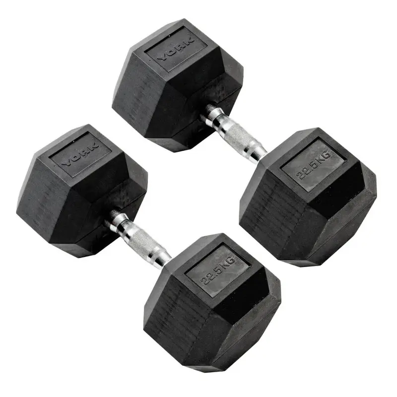 York 22.5kg Commercial Rubber Hex Dumbbells