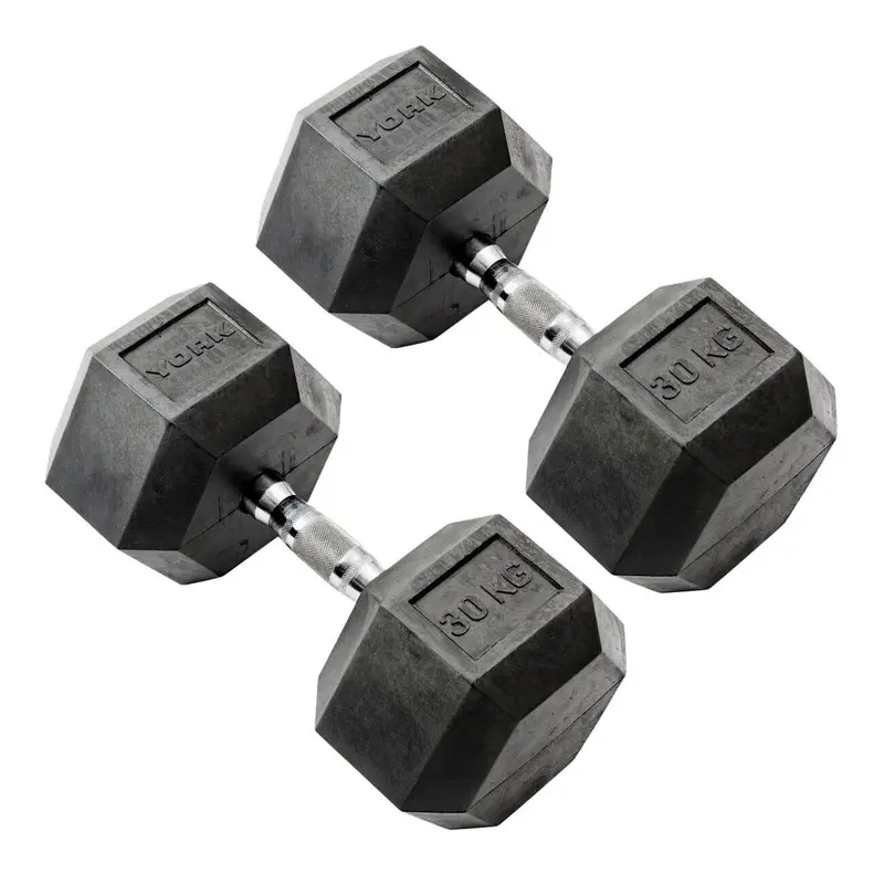 York 30kg Commercial Rubber Hex Dumbbells