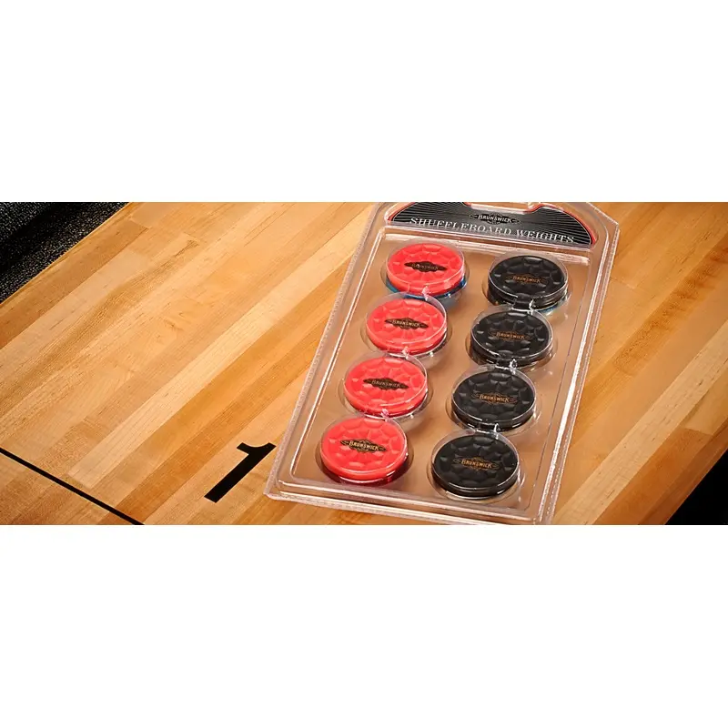 Brunswick Shuffleboard Weights, Red and Black Caps Pucks