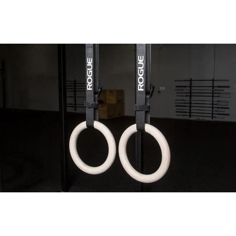 Rogue Gymnastics Wood Rings w/ 16' Black Strap