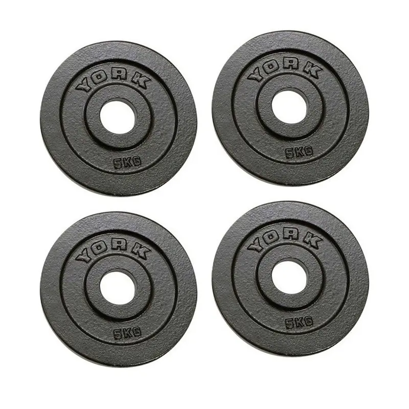 York 4x 5kg Hammertone Cast Iron Olympic Plates