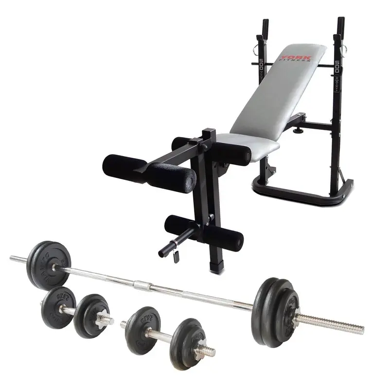 York B500 Weight Bench with Viavito 50kg Cast Iron Weight Set