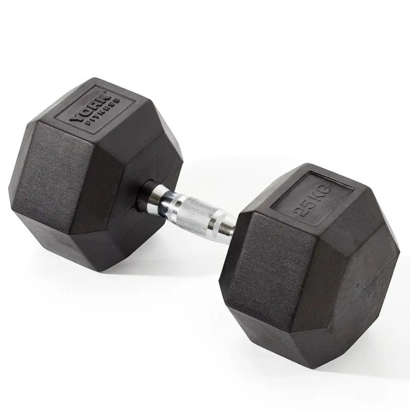 York Fitness 25kg Rubber Hex Dumbbell