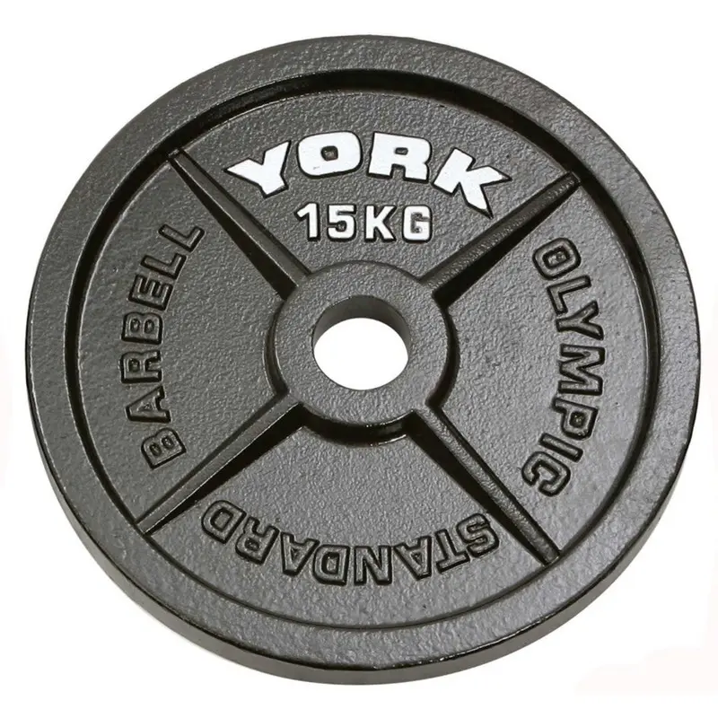 York 15kg Hammertone Cast Iron Olympic Plate