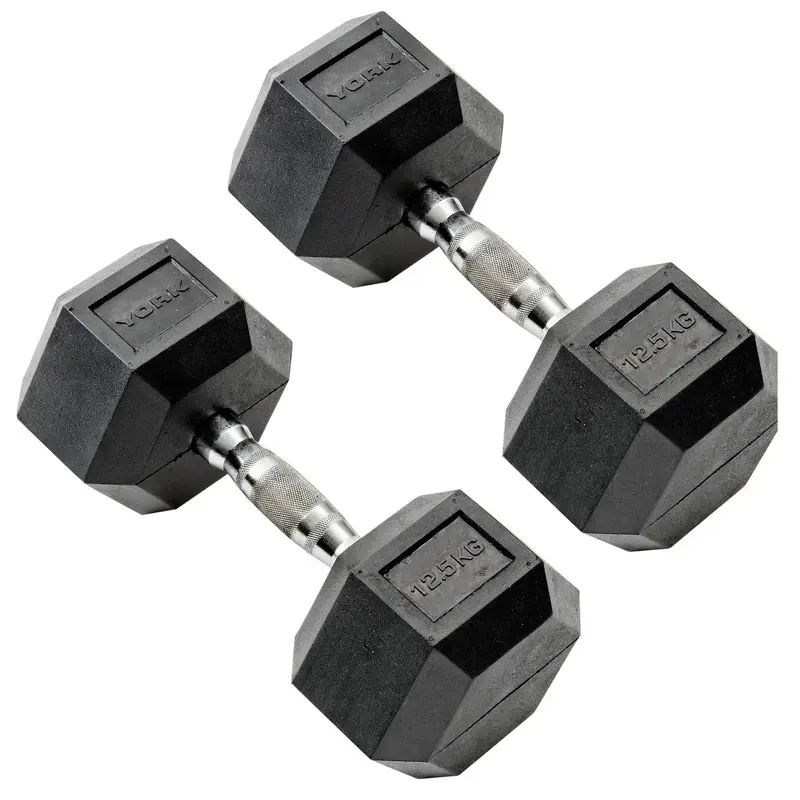 York Commercial - 2 x 12.5kg Rubber Hex Dumbbell
