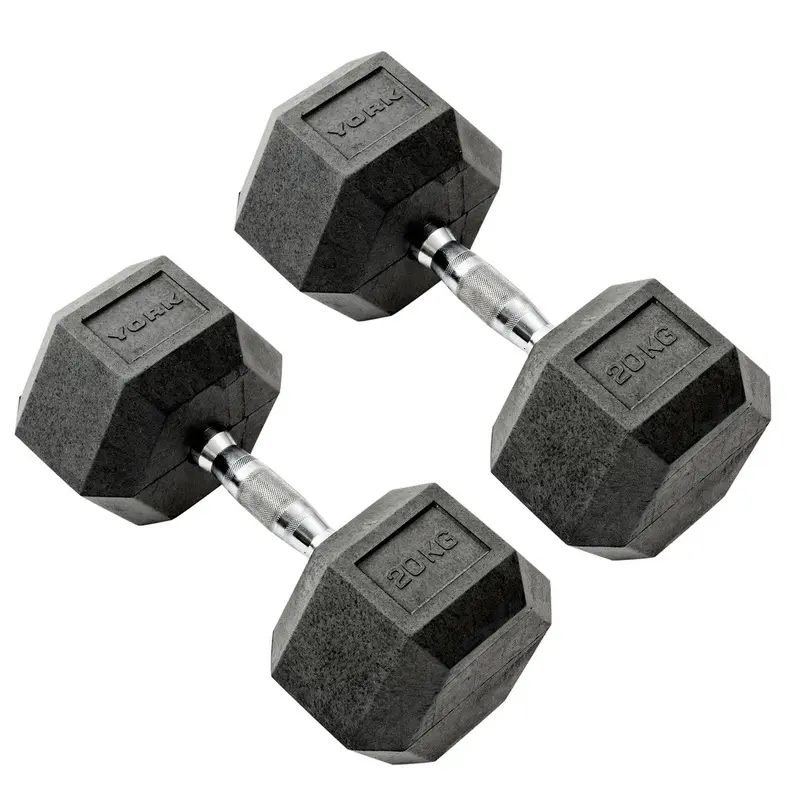 York Commercial - 2 x 20kg Rubber Hex Dumbbell