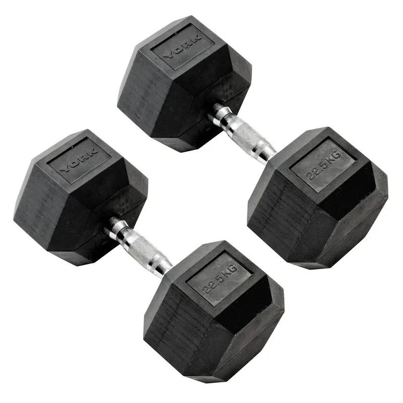 York Commercial - 2 x 22.5kg Rubber Hex Dumbbell