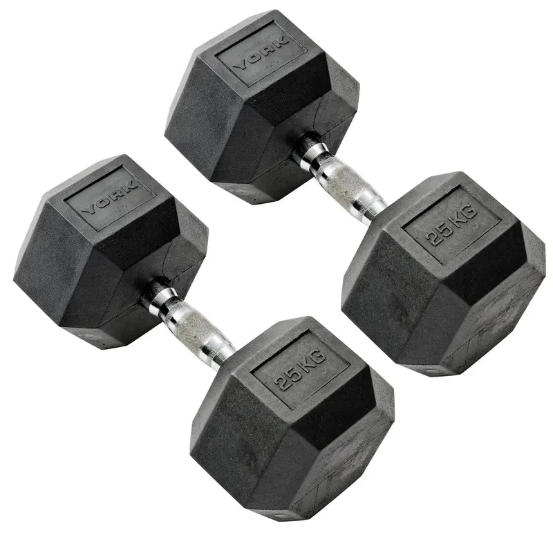 York Commercial - 2 x 25kg Rubber Hex Dumbbells