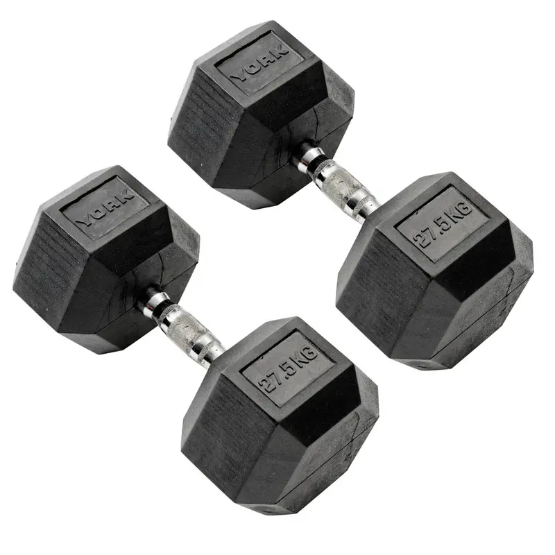 York Commercial - 2 x 27.5kg Rubber Hex Dumbbell