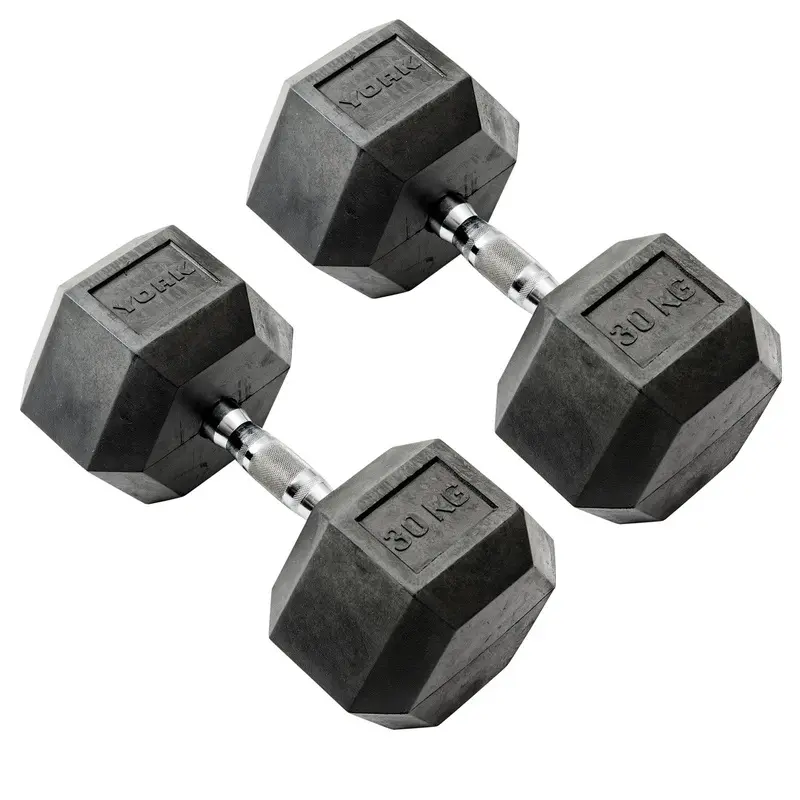 York Commercial - 2 x 30kg Rubber Hex Dumbbell