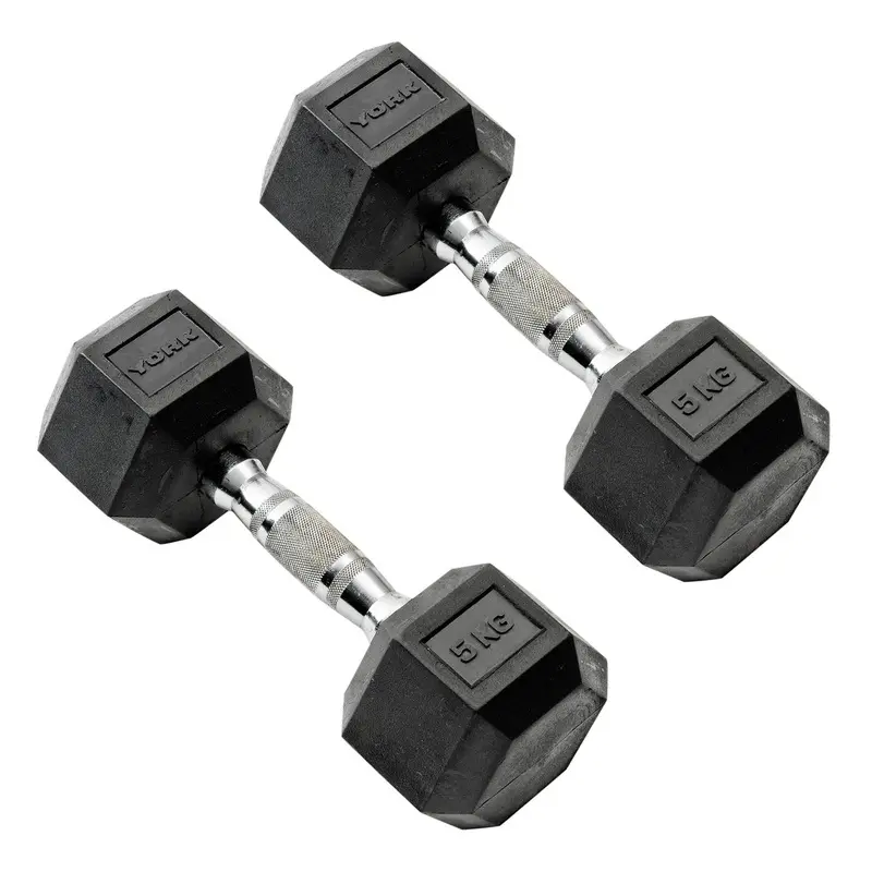 York Commercial - 2 x 5kg Rubber Hex Dumbbell