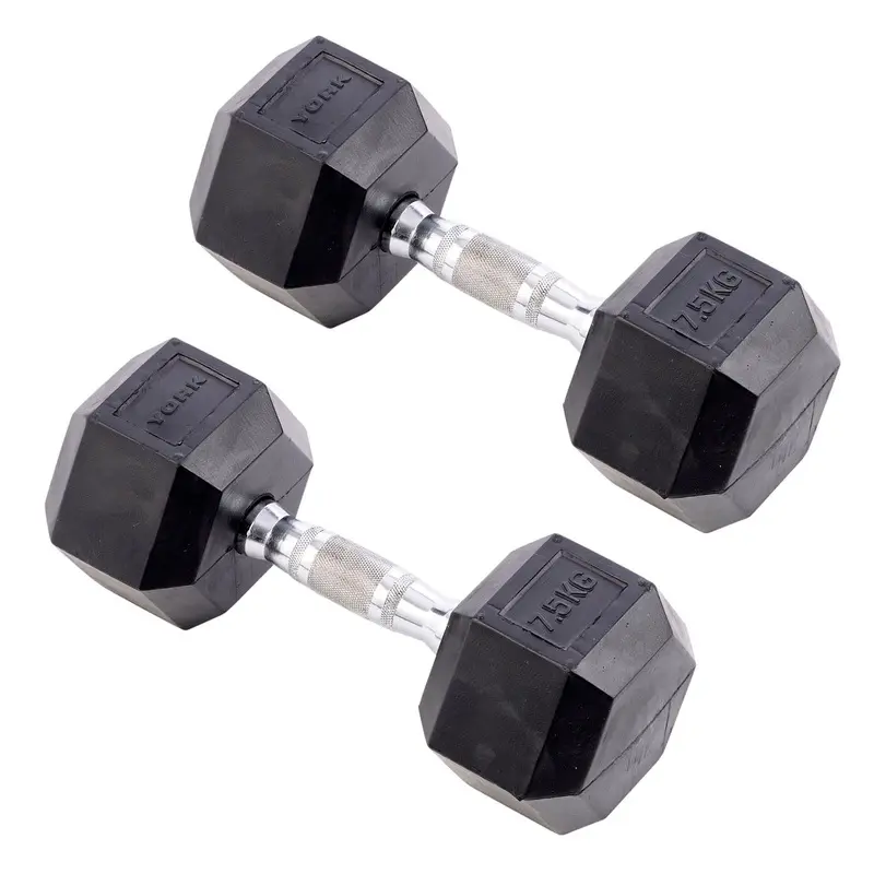 York Commercial - 2 x 7.5kg Rubber Hex Dumbbell