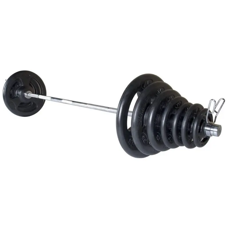 York Barbell Rubber Iso-Grip 300lb Olympic Plate & Barbell Set
