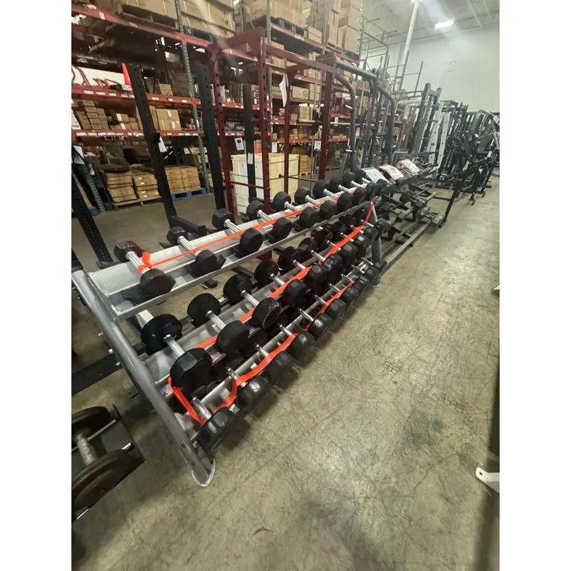 Troy Barbell TSD 5-75lb Dumbbell Set with Cybex Three Tier Saddle Dumbbell Rack-USED