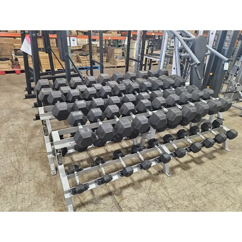 Rubber Hex Dumbbell Set 5-125 lb w/ Dumbbell Racks - Used