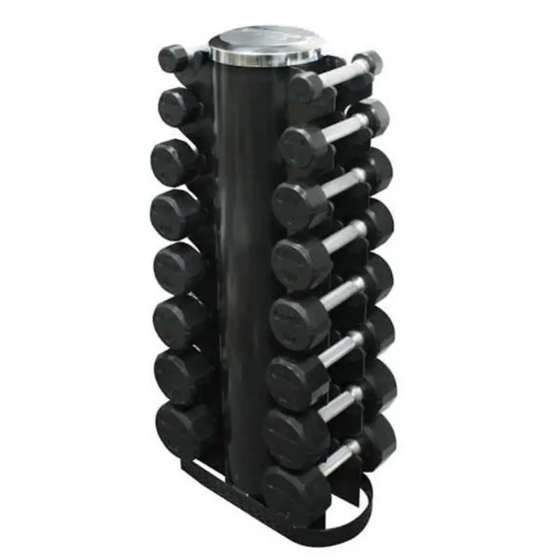 Troy Barbell 3-25 lb 12-Sided Rubber Dumbbells with Vertical Rack