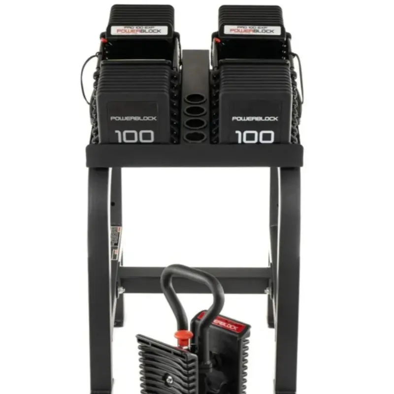PowerBlock Dumbbell Set - 100lb Pair With Rack & Kettlebell Handle