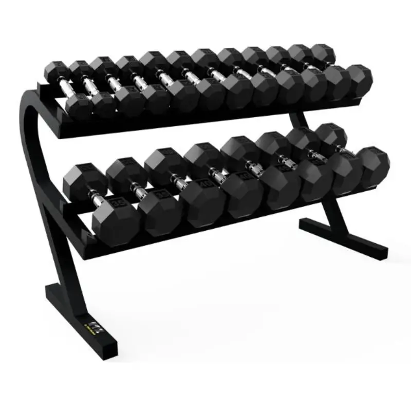 Troy VTX 5-50lb 8-sided Hex Rubber Dumbbells w/ Horizontal Rack - VERTPAC-SDR50
