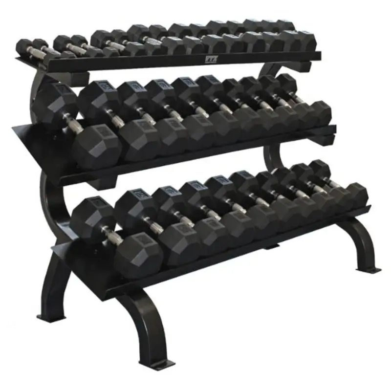 Troy VTX 8-Sided Rubber Dumbbell Set with 3 Tier Shelf Rack - VERTPAC-SDR75