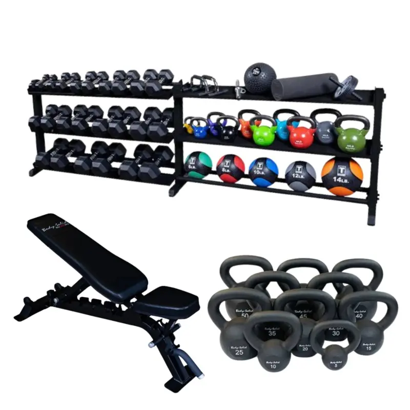5-50lb Dumbbell Set With Bench + (5) Kettlebells - Free Weight Start Package