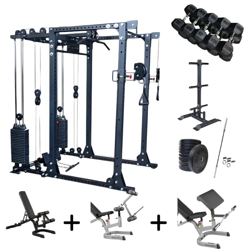 Functional Trainer Power Rack Cable Machine Free Weights - Home Gym Package