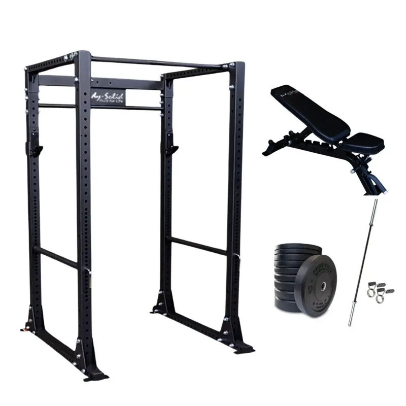 Power Rack Starter Bundle With Bench And Weight Plates