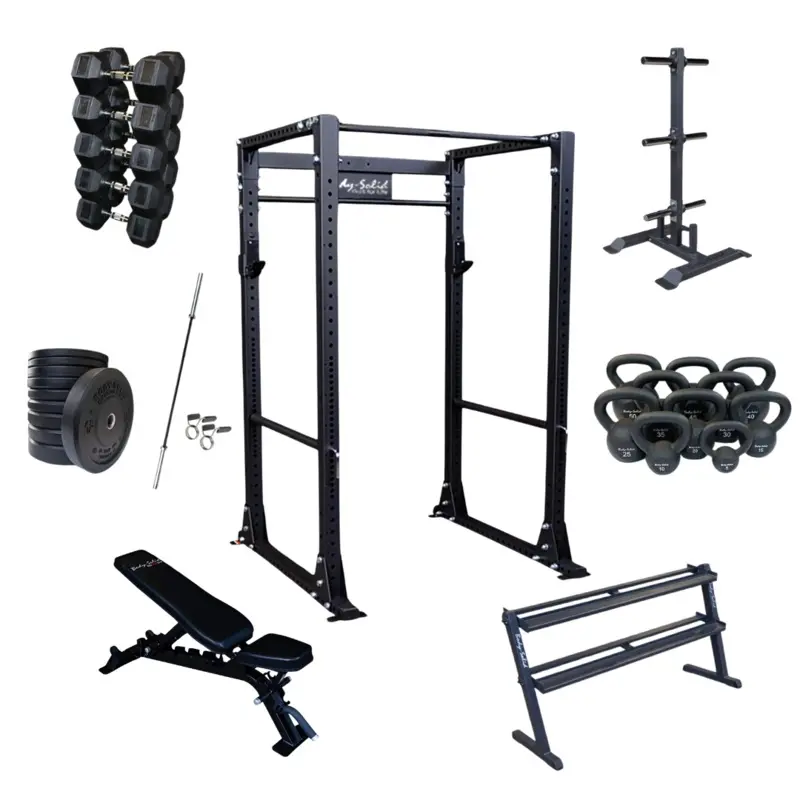 Power Rack With Free Weight Set Home Gym Bundle