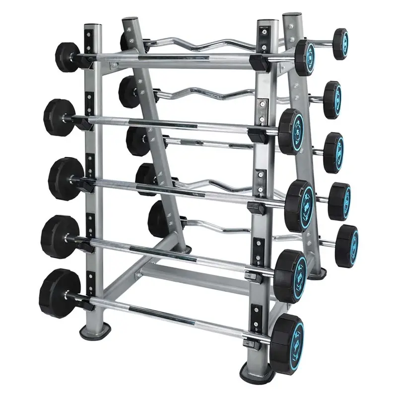 1441 Fitness Fixed Straight & Curl PU Barbell Set with Rack - 10 kg to 30 kg
