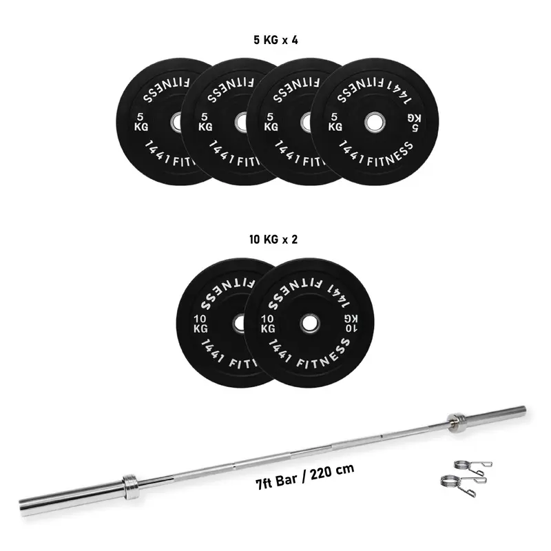 1441 Fitness Black Bumper Plate Set - 60 Kg
