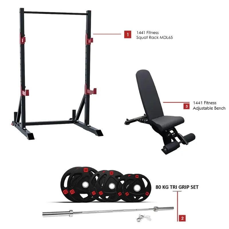1441 Fitness Squat Rack with 80 Kg Plate set & Adjustable Bench