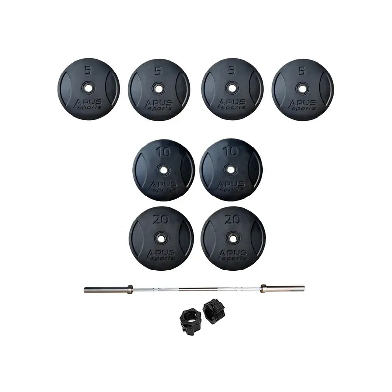 7 Ft Olympic Barbell and Apus Rubber Bumper Plate Set - 100 KG | Prosportsae