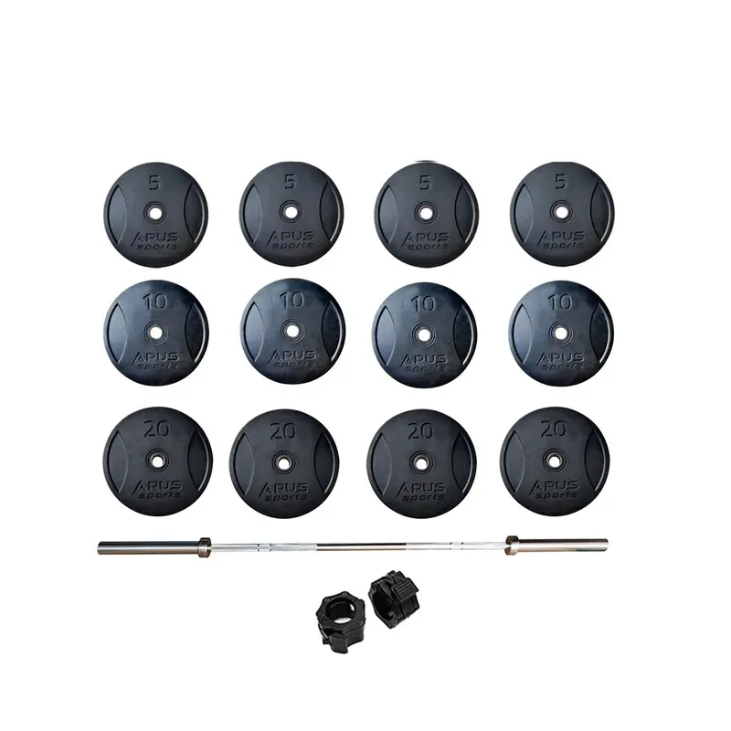 7 Ft Olympic Barbell and Apus Rubber Bumper Plate Set - 160 KG | Prosportsae