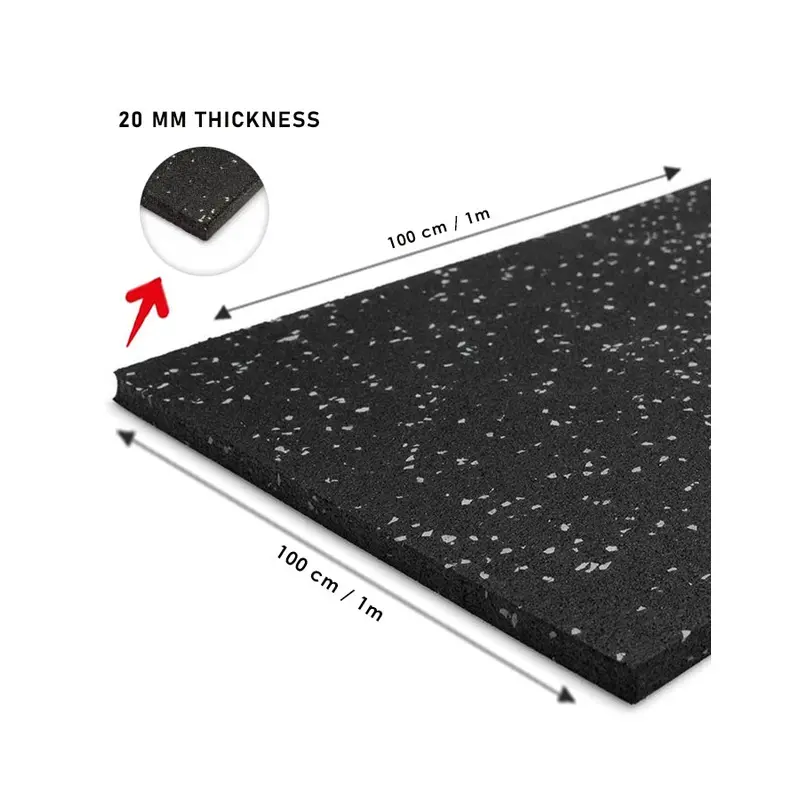 1441 Fitness Commercial Rubber Flooring for Gym 20 mm - 100 x 100 CM Speckled Grey