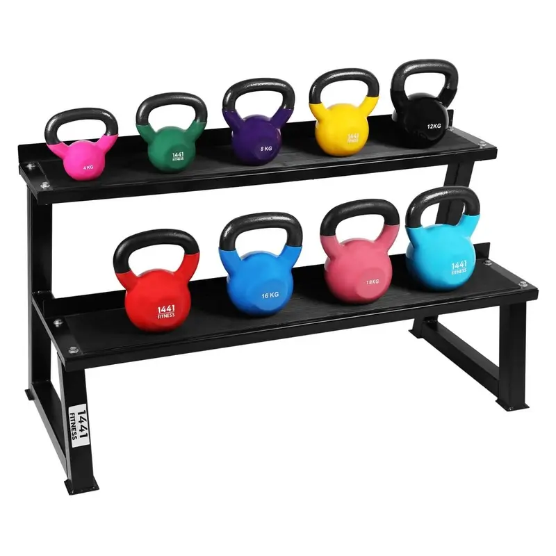 1441 Fitness Vinyl Coated Coated Coated Kettlebell Set with Rack - 4 Kg to 20 Kg