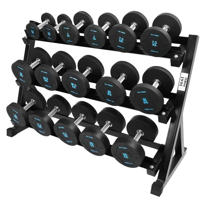 1441 Fitness PU Round Dumbbell Set with Rack - 2.5 Kg to 20 Kg