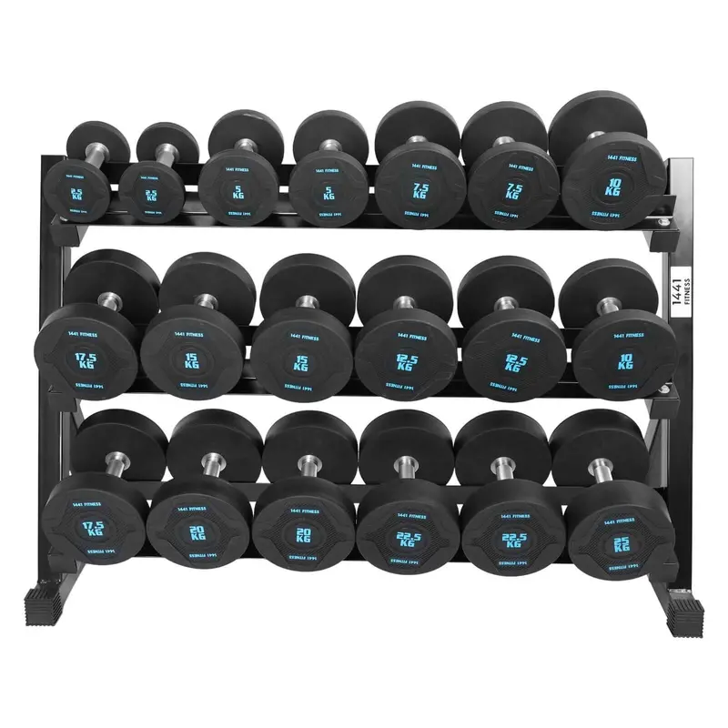 1441 Fitness PU Round Dumbbell Set with Rack - 2.5 Kg to 25 Kg