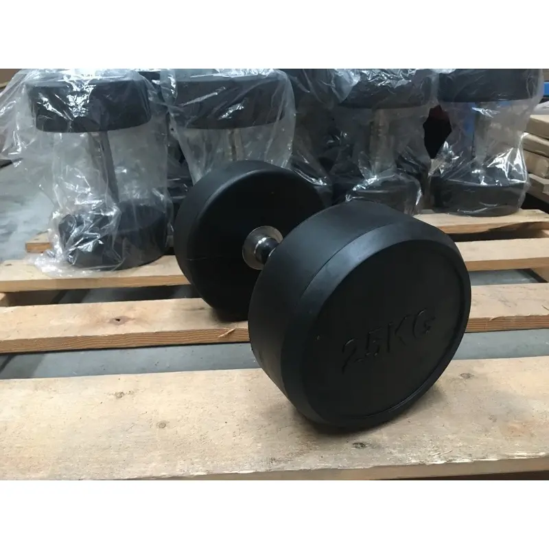 Plain Black PU Rubber-Coated Commercial Dumbbells, Sold in Pairs (Style 3)