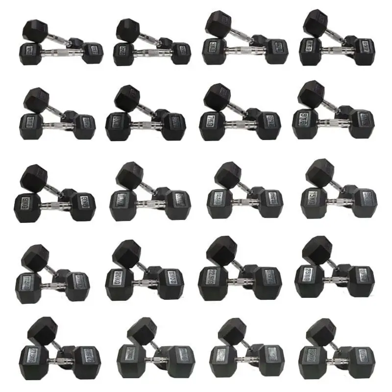 1-25kg Rubber Hexagonal "Class A" Dumbbell Set + Deluxe 3-Tier Dumbbell Rack