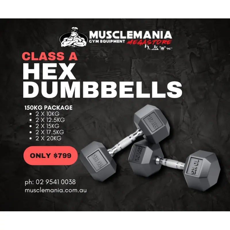 PACKAGE DEAL - "Class A" Hex Dumbbell Pack - 150KGS