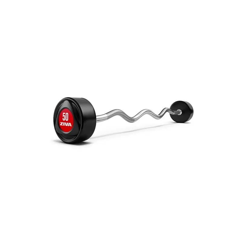 CLEARANCE: ZIVA SL Premium Urethane EZ Curl Barbell - 45KGS (Grey & White)