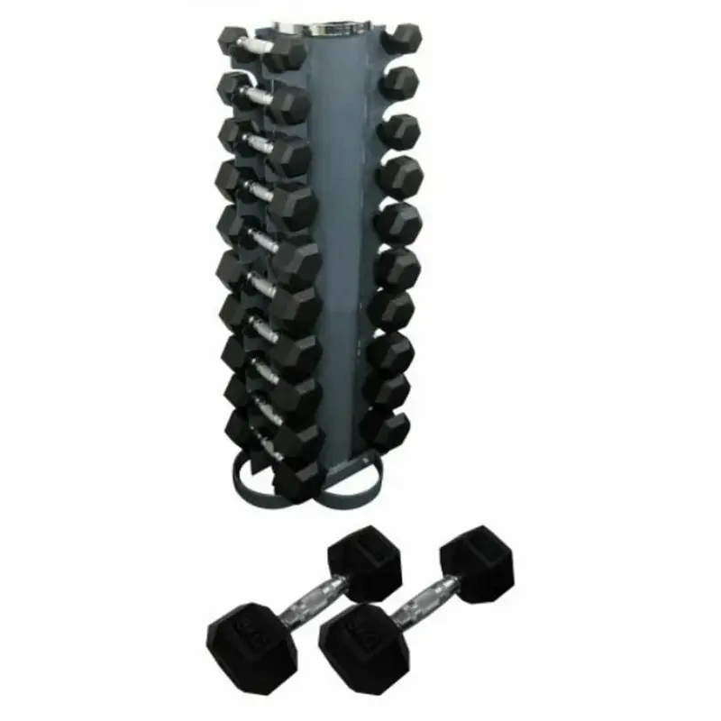 1 - 10kg Rubber Hex Dumbbell Pack + Vertical Stand