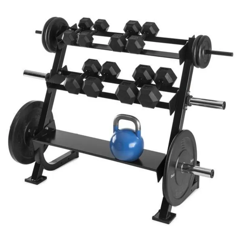 Muscle Motion DR1005 All in One 3 Tier Rack for Dumbbell, Kettlebells, Weight and Bar