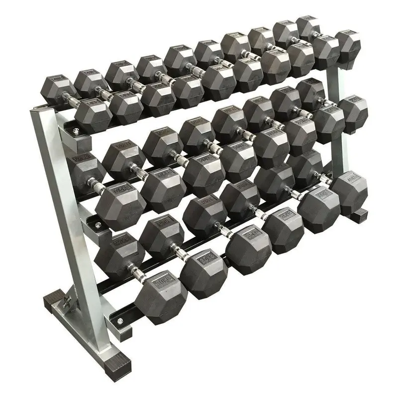 Muscle Motion Rubber Hex Dumbbell Set (5kg to 40kg) (with 3 Tier Rack)