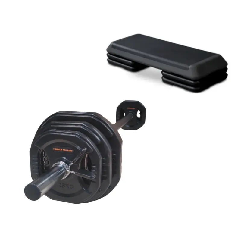 Muscle Motion 20kg Black Barbell Pump Set Plus Step