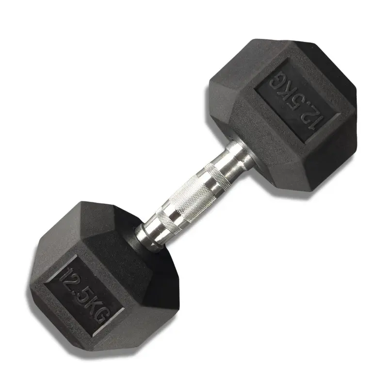 12.5kg Muscle Motion Rubber Hex Dumbbells (Sold Individually)
