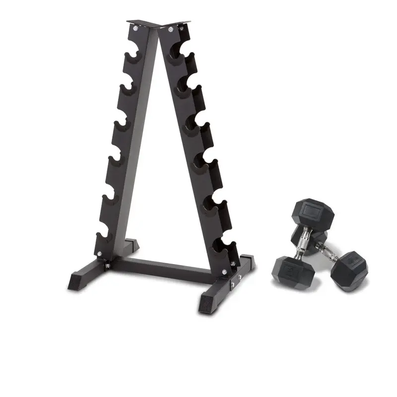 Muscle Motion 6 Pairs Rubber Hex Dumbbells (5kg To 20kg) With Rack