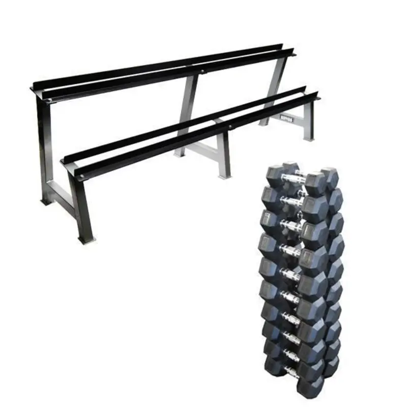 Muscle Motion Rubber Hex Dumbbell Set With 2 Tier Rack (2.5kg - 30kg) (12 Pairs)