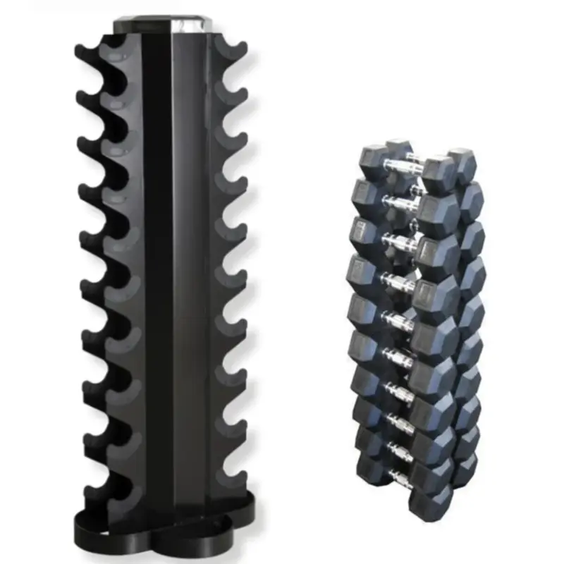 Muscle Motion 10 Pairs Rubber Hex (1kg to 10kg) Dumbbell with Tower Rack
