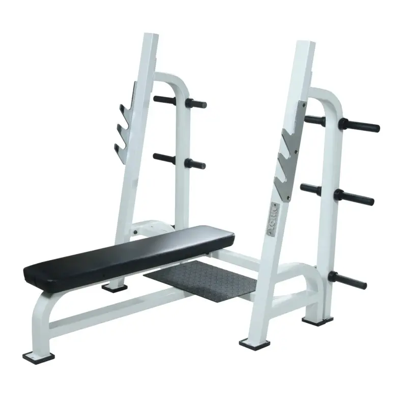 STS Olympic Flat Bench With Gun Racks, White