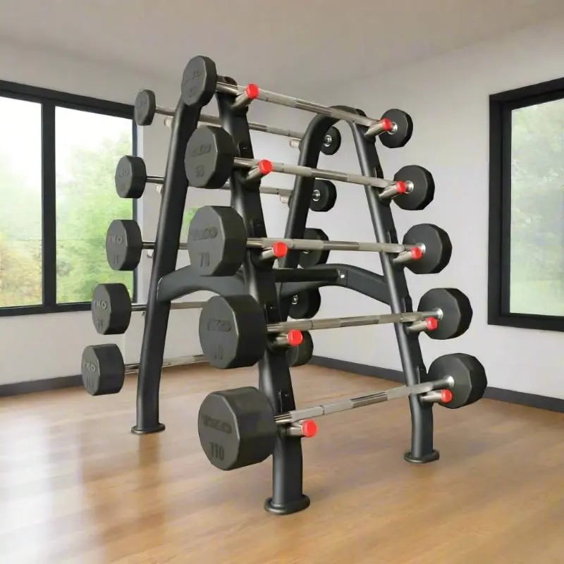 TKO S846-805TR10 20-110lb Rubber Straight Barbells with 10 Set Barbell Rack